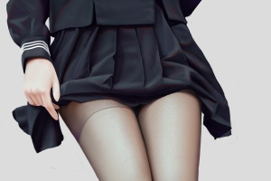 动漫美女 黑色水手服 黑色丝袜美腿4k手机壁纸2160x3840