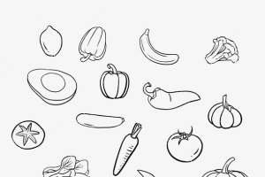 黑白线描蔬菜水果