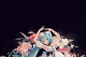 初音舞蹈 鲜花 动漫高清4k手机壁纸