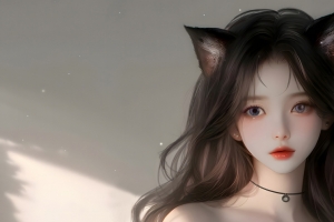 猫耳少女 长卷发 白色裙子 3440x1440带鱼屏壁纸