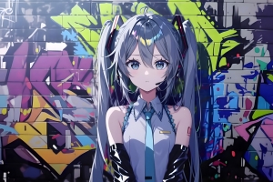 初音未来涂鸦墙3200x2000分辨率高清壁纸