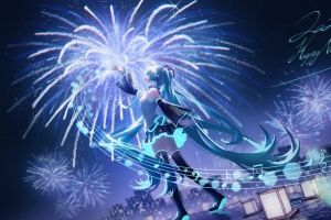 初音 2024新年 烟花 4K动漫壁纸