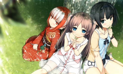 日本和服三个可爱动漫女生5k壁纸