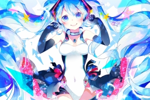 VOCALOID 星星 女孩 动漫 微笑 艺术 初音未来4k壁纸