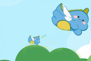 可爱恐龙 手绘 清新 3440x1440带鱼屏壁纸