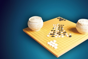 藤编围棋棋盘蓝色背景