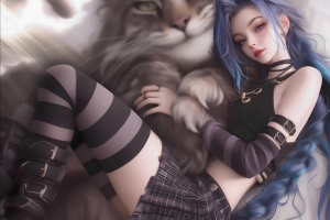 金克丝，猫 动漫美女2560x1600高清壁纸