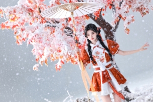 飘雪 油伞 古装美女 鞠婧祎 4K壁纸 3840x2400