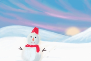 8k 冬天 雪人 雪地 手绘 风景 圣诞节 高清壁纸 7680x4320