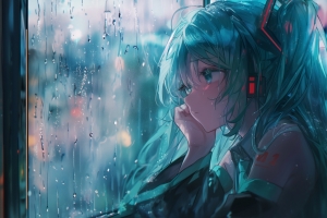 窗边雨 初音 4k壁纸3840x2160