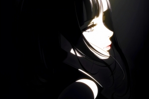 黑白风格动漫人物女孩侧脸4K壁纸3840x2160