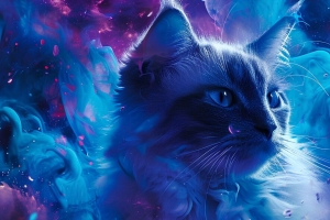 猫 动物 烟 云 艺术 蓝色 4k壁纸 3840x2160