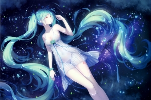 初音未来,蓝色水,花瓣,头发,初音未来唯美壁纸