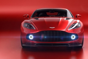 阿斯顿马丁vanquish zagato volante 阿斯顿马丁 红色 前视图 超级跑车 灯光 4k壁纸 3840x2160