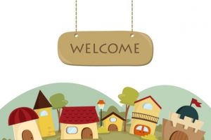 卡通房屋 手绘 矢量图 吊牌 welcome