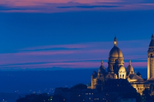 蒙马特和圣心大教堂 夜景 3440x1440带鱼屏壁纸