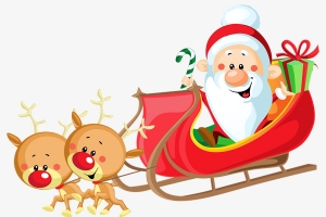 圣诞老人-圣诞节-送礼物-两只麋鹿