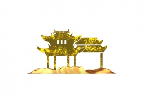 中国风，金色亭子，质感，金箔纹理