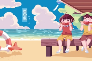 小孩子啃西瓜夏至背景