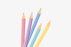 五支粉嫩的彩色铅笔