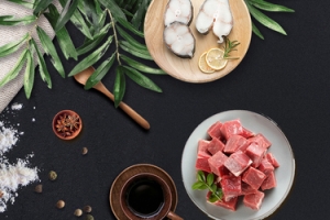 高档牛肉简约绿叶黑色banner