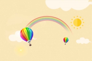 小孩黄色彩虹热气球商业H5背景素