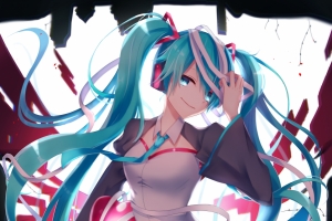 初音未来 长发 黑色裤袜 手机壁纸