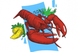 卡通柠檬大龙虾海报