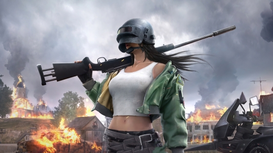 絕地求生 吃雞pubg頭盔女孩4k遊戲壁紙