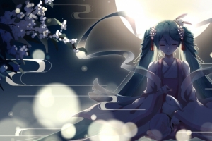 中秋节 月亮 兔子 miku初音未来3440x1440动漫壁纸