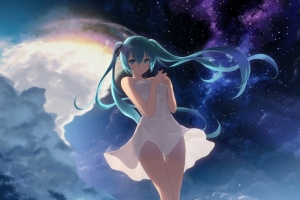 初音未来 白色连衣裙 星空4k动漫壁纸