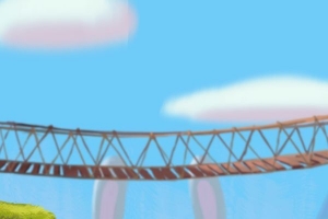 创意元素兔子头部吊索桥扁平天空云朵