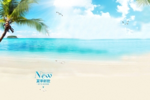 海边场景沙滩页数蓝天白云素材背景