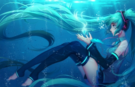 初音未来,海底,水下,动漫壁纸