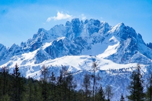 山脉 森林 景观 顶部 雪 树木 4k壁纸 3840x2160