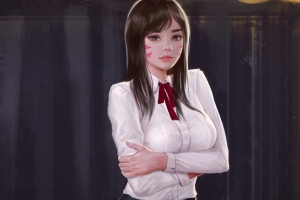 守望先锋游戏人物 DVa 白色衬衫 4k高清壁纸3840x2160